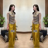 新款 上衣搭配高腰裤 气质时尚 减龄印花无袖 子 新中式 高级感穿搭夏季