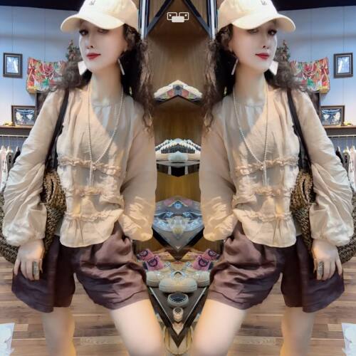 宽松气质百搭复古花边长袖打底衫