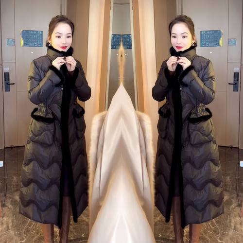 气质长款毛毛边拼接显瘦女士外套