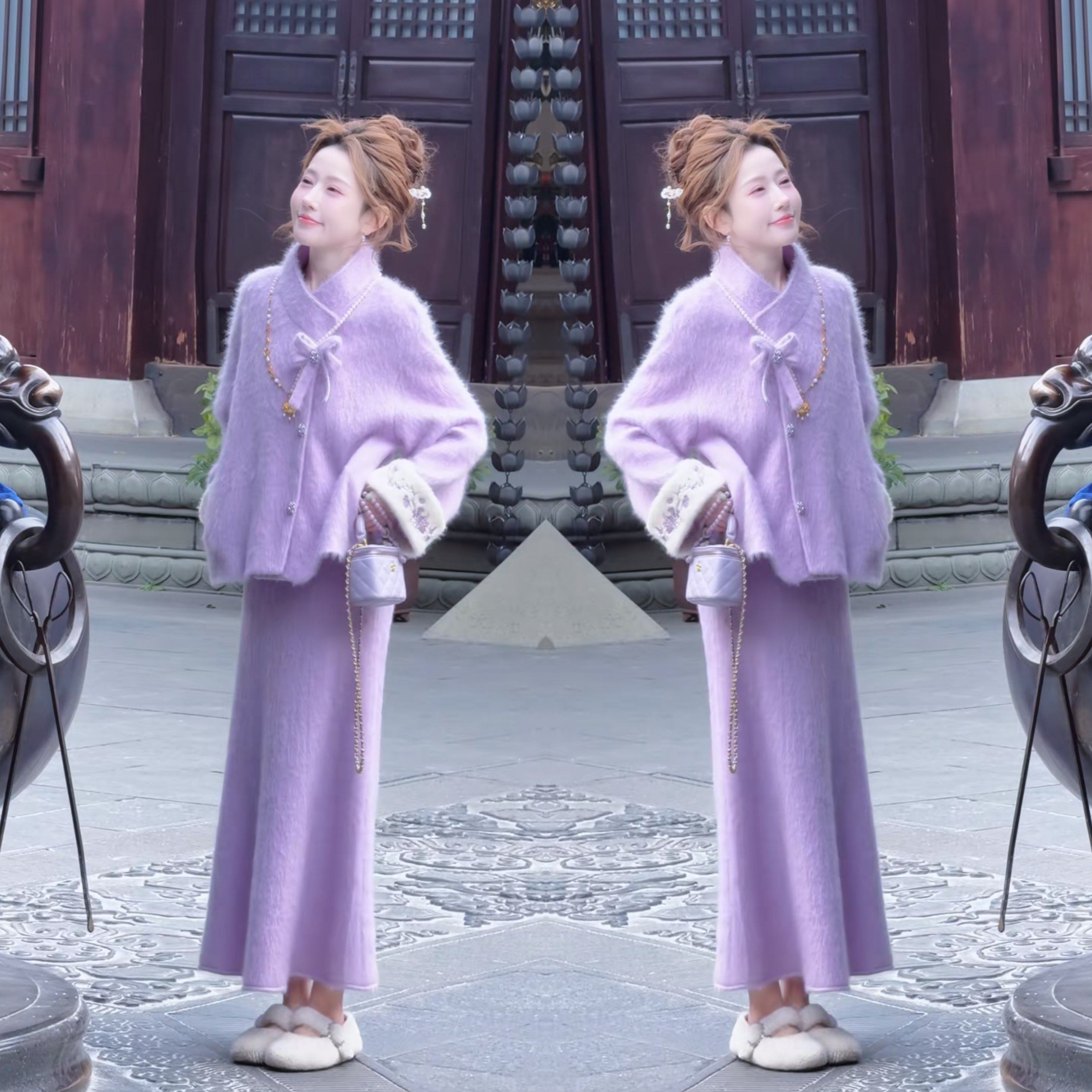 抖音炸街爆款复古紫色温柔风新中式拉绒重工春季套装裙外套半身裙,女装/女士精品,上衣,淘宝优惠券,粉丝福利购,淘宝优惠卷