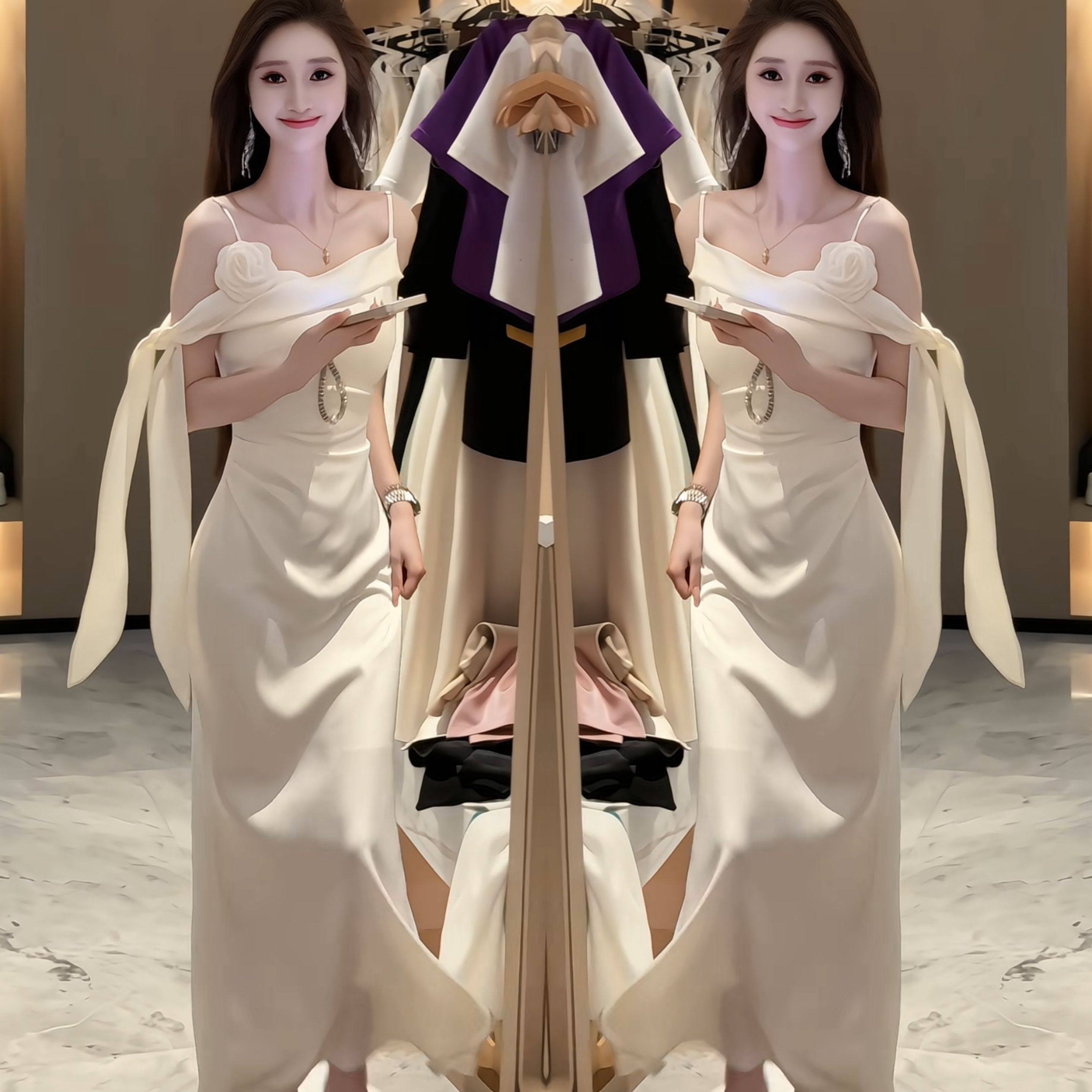 女神范高级法式纯欲气质减龄洋气时尚长款修身遮肉韩版吊带连衣裙