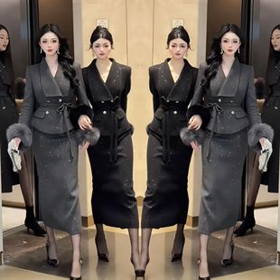 外套裙子 裙毛毛袖 网红爆款 名媛小香风气质高级感优雅精致轻奢套装