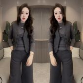 马甲阔腿裤 高级感早春新款 洋气灰色减龄时髦简约百搭三件套打底衫