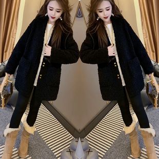 欧洲站网红爆款轻奢气质减龄女士宽松韩版中长款羊羔毛保暖外套潮