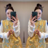 复古优雅提花马甲裙搭配显瘦打底衫 网红爆款 高级感洋气减龄新中式