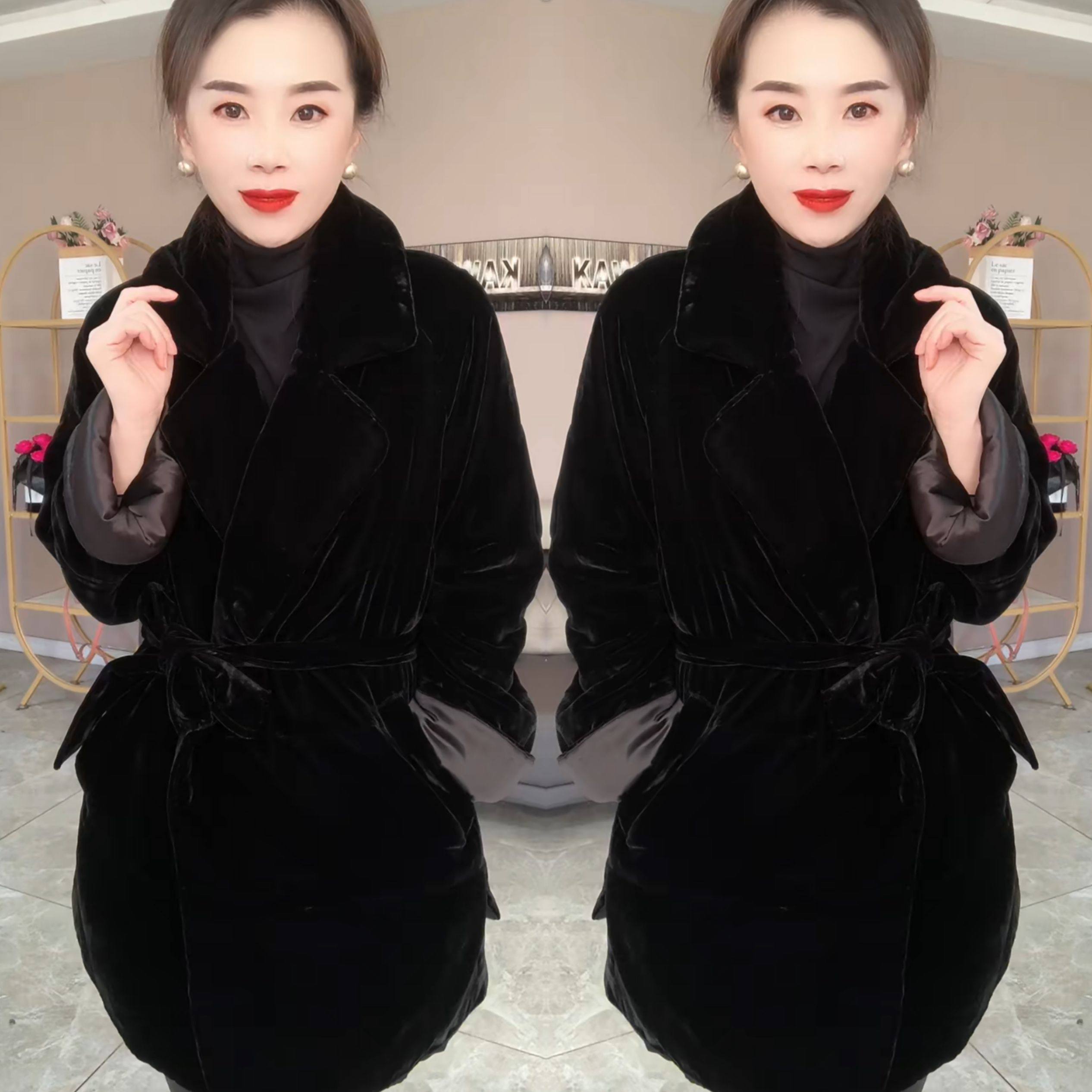 欧洲站轻熟风网红爆款高端大气减龄保暖系带翻领丝绒棉服女士外套,女装/女士精品,短外套,淘宝优惠券,粉丝福利购,淘宝优惠卷