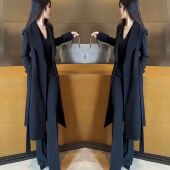 过膝收腰系带外套裤 高品质炸街网红爆款 气质时尚 新款 子 2023年冬季