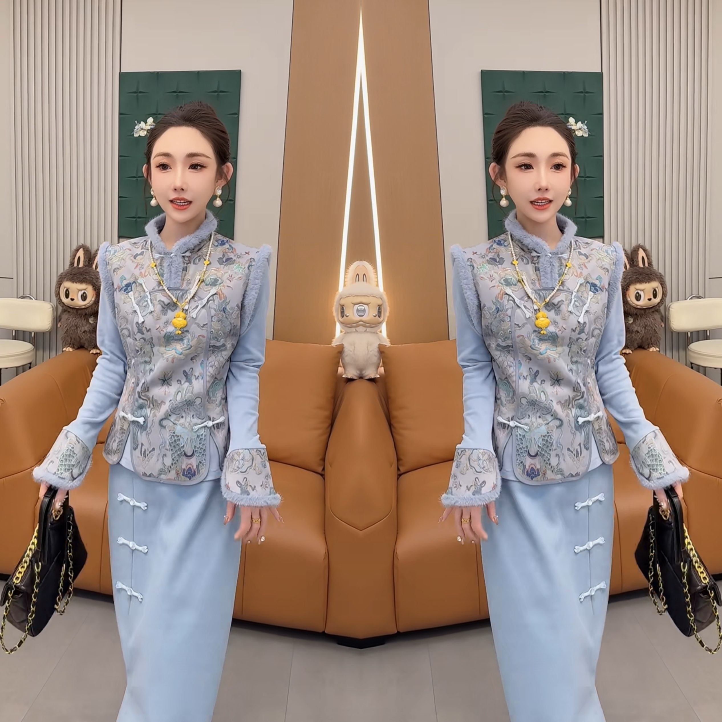 国风新中式复古洋气优雅贵气时髦提花盘扣毛毛边马甲打底衫半身裙,女装/女士精品,上衣,淘宝优惠券,粉丝福利购,淘宝优惠卷