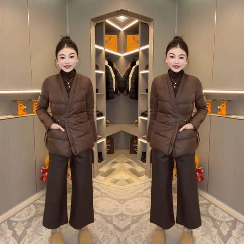长袖保暖收腰显瘦V领女棉服外套