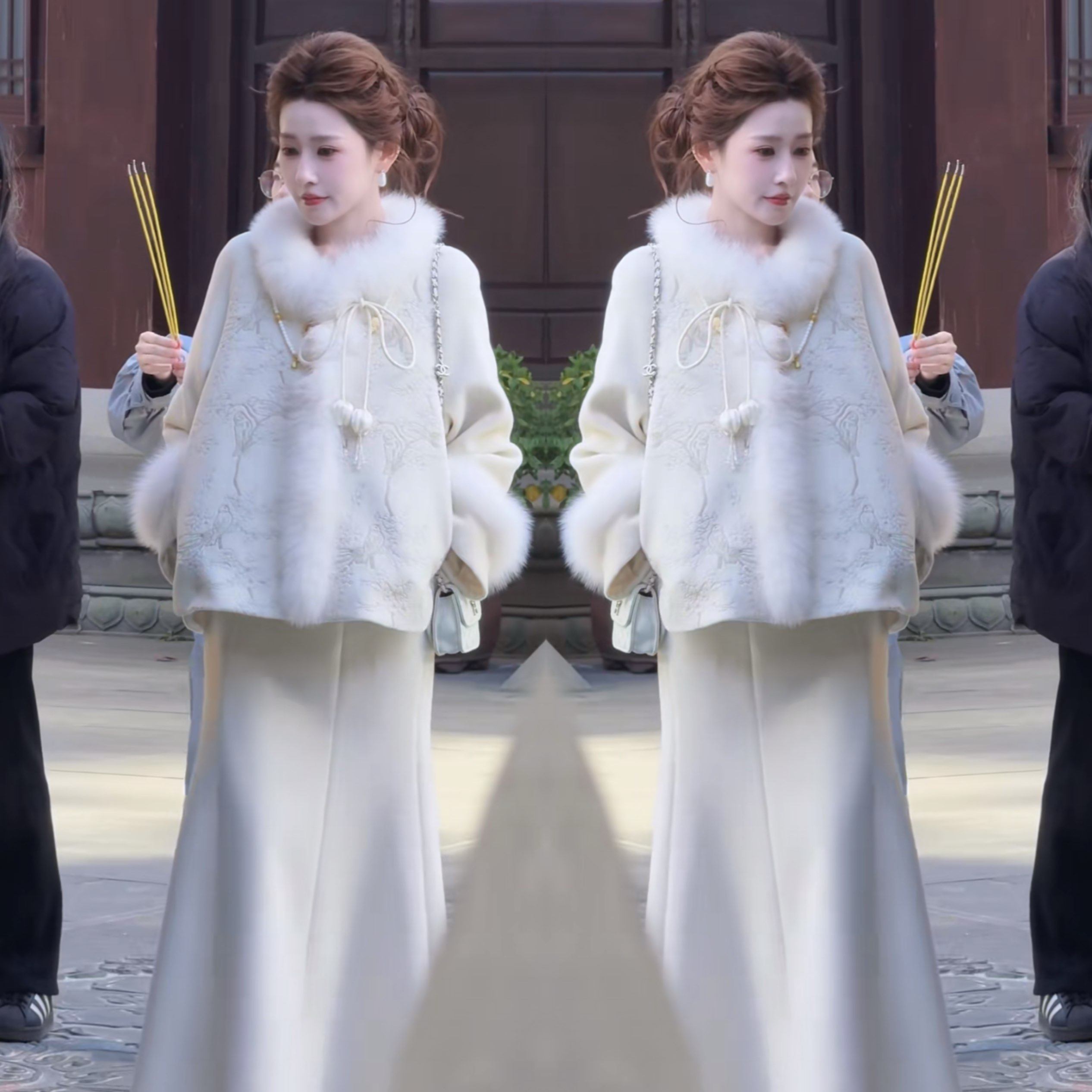 网红爆款洋气新中式复古贵气减龄女神范温柔风毛毛边外套半身裙潮,女装/女士精品,上衣,淘宝优惠券,粉丝福利购,淘宝优惠卷