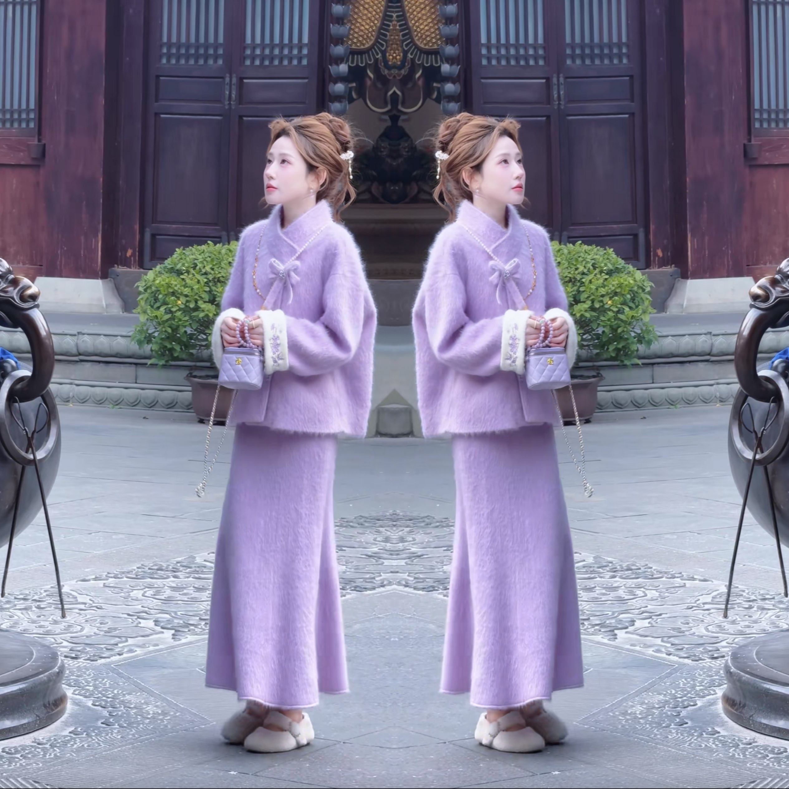 温柔紫色高级感2026款爆款气质时髦洋气女神范复古重工拉绒套装裙,女装/女士精品,上衣,淘宝优惠券,粉丝福利购,淘宝优惠卷
