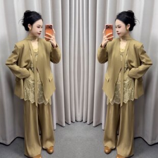 外套阔腿裤 西装 三件套蕾丝打底衫 欧货高级感时髦洋气减龄洋气韩版