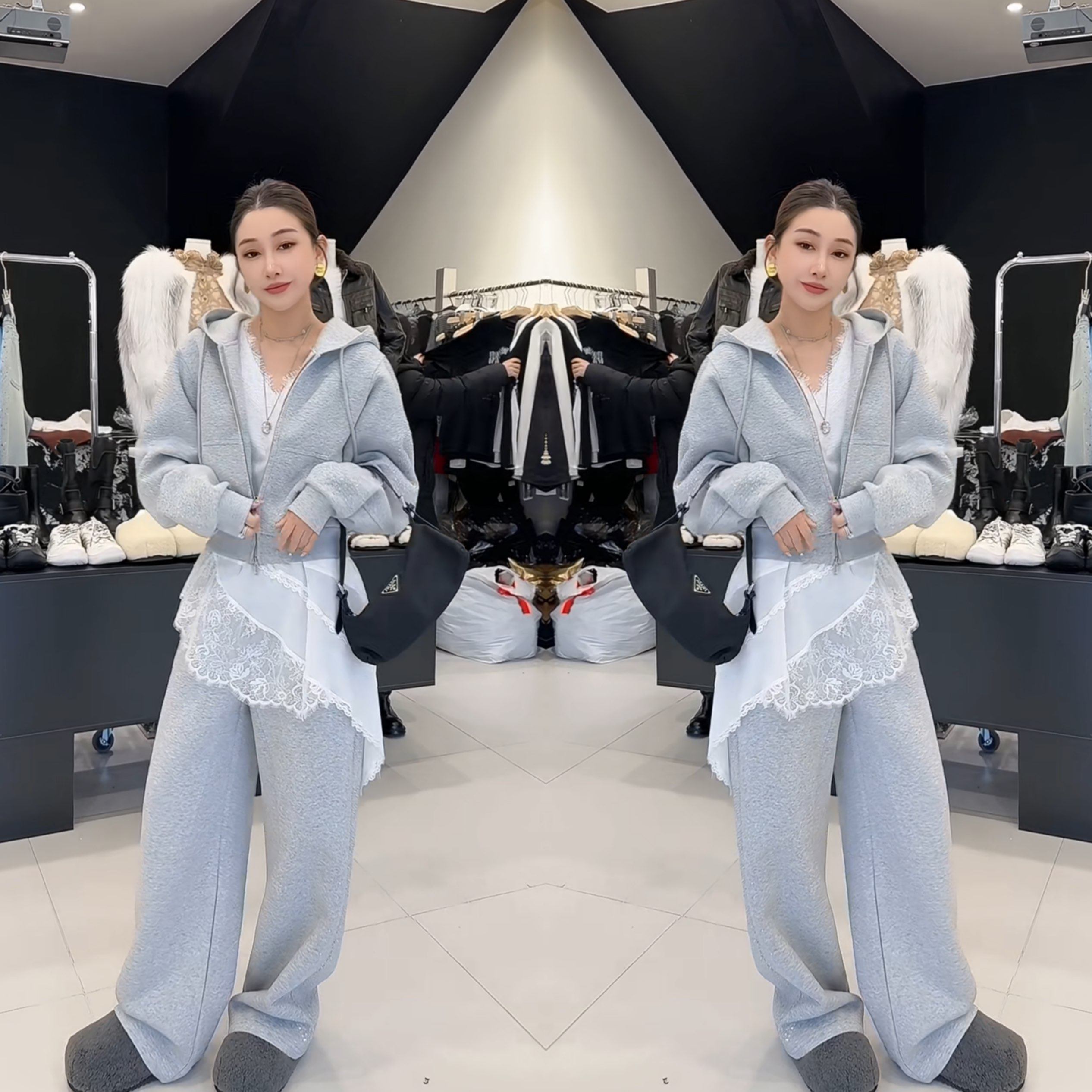 网红爆款高级感韩版灰色简约休闲气质花边衬衫连帽卫衣外套阔腿裤,女装/女士精品,上衣,淘宝优惠券,粉丝福利购,淘宝优惠卷