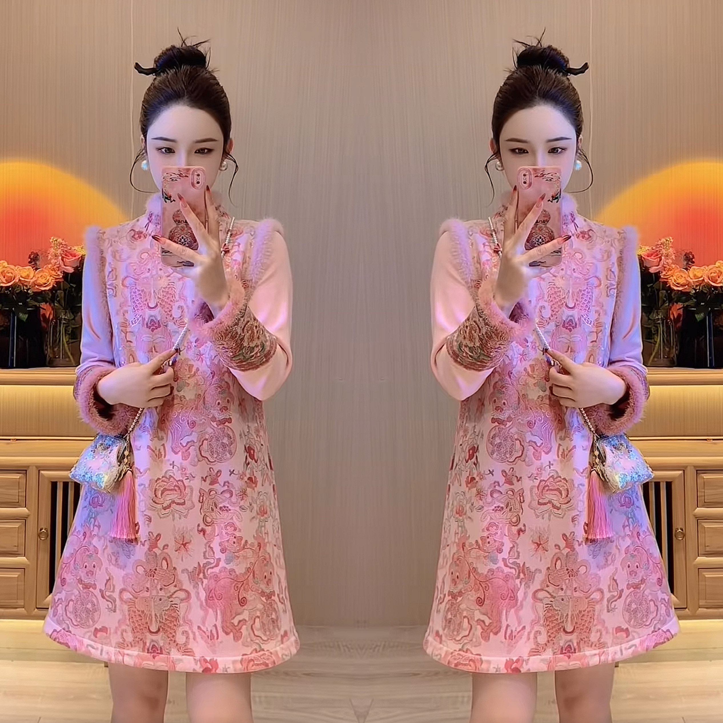 新中式国风高贵优雅气质粉色减龄提花毛毛边马甲裙搭配重工打底衫,女装/女士精品,上衣,淘宝优惠券,粉丝福利购,淘宝优惠卷