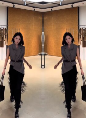 抖音网红爆款时尚夏季新款洋气减龄女神范灰色无袖西装马甲半身裙