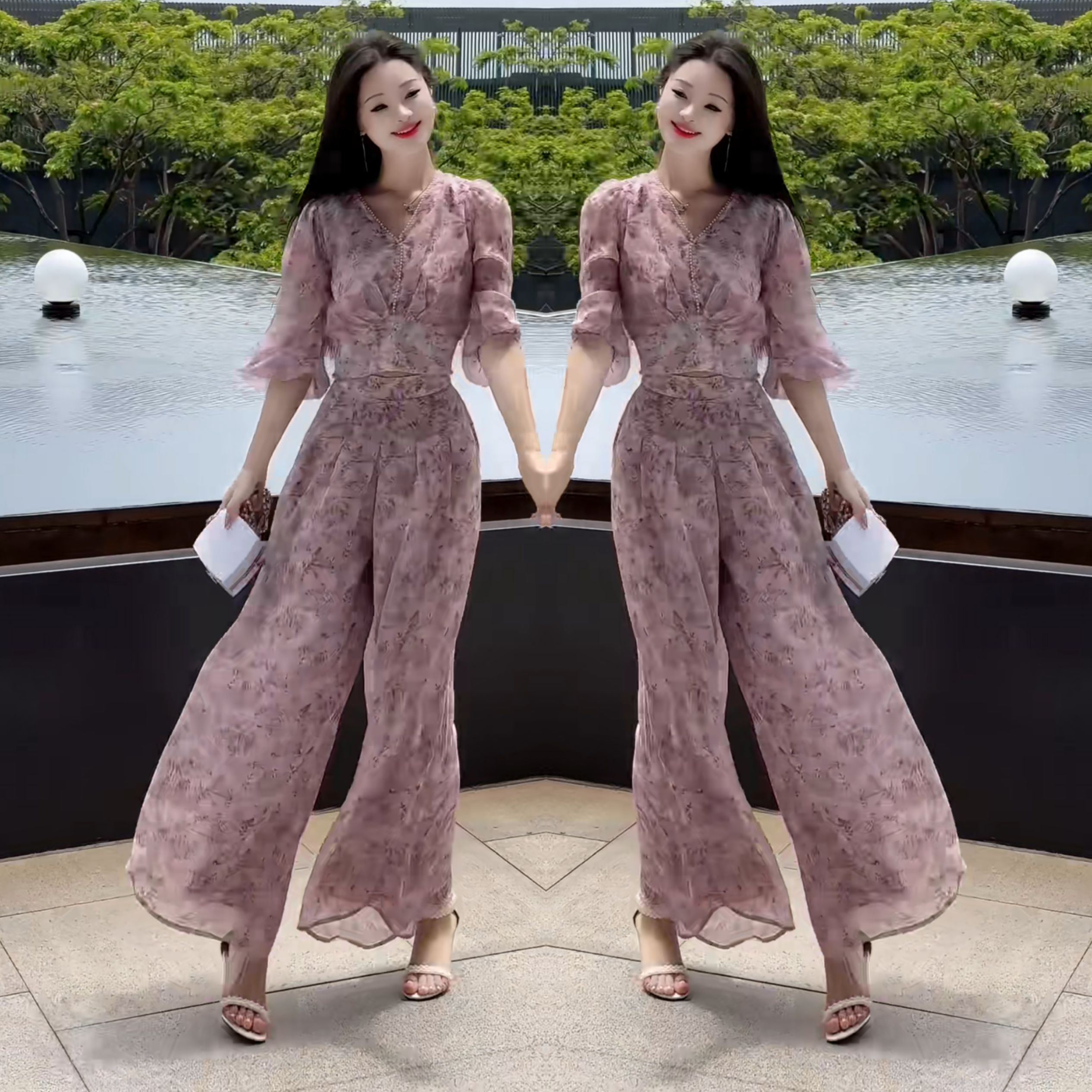 宽松减龄法式两件套上衣搭配裤子