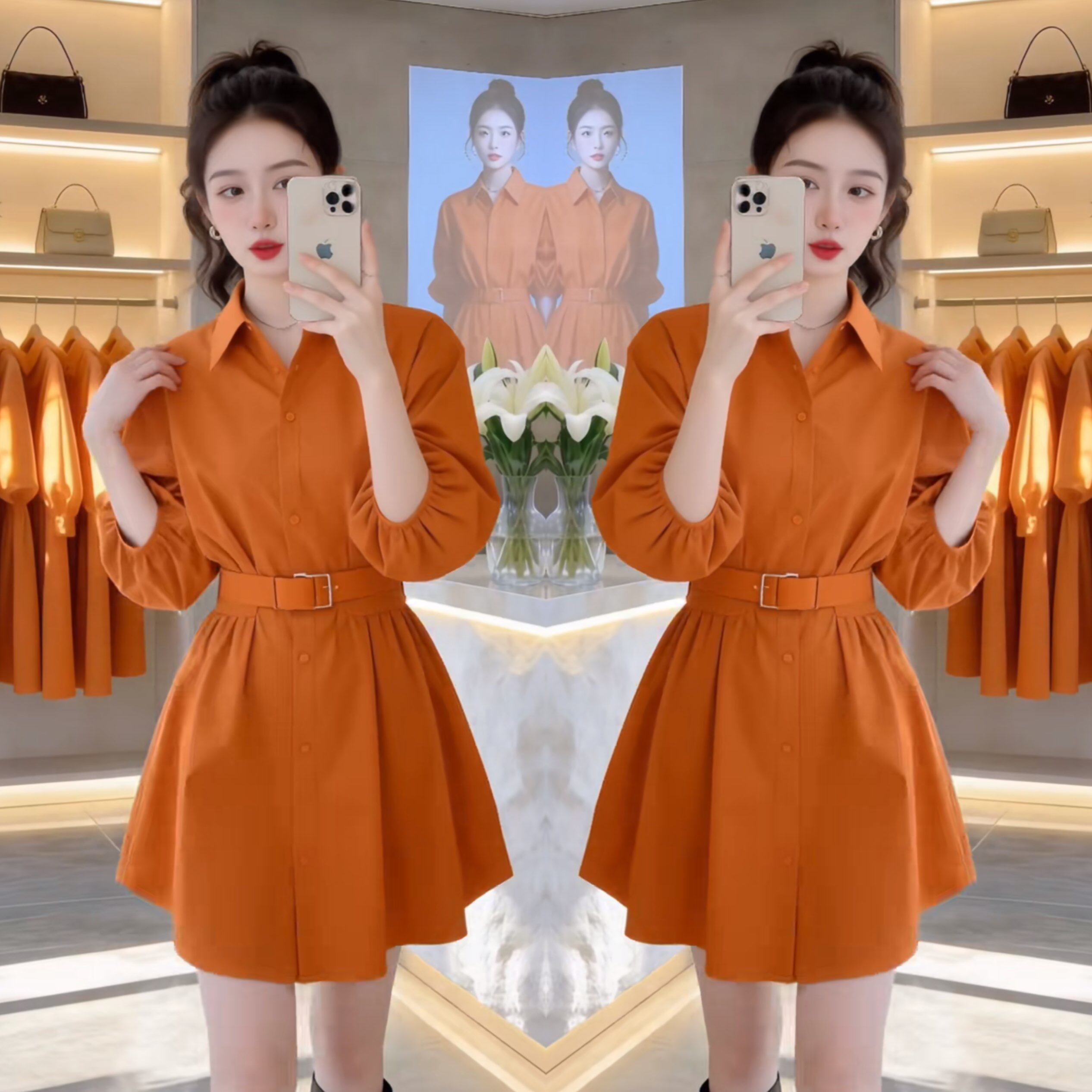 2026新款时尚法式别致纯色高级感女神范爆款收腰显瘦衬衫连衣裙潮