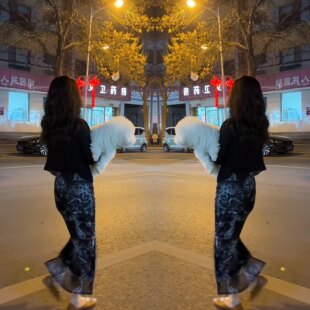 欧货时髦气质高级感洋气减龄优雅高端大气印花开叉连衣裙搭配外套