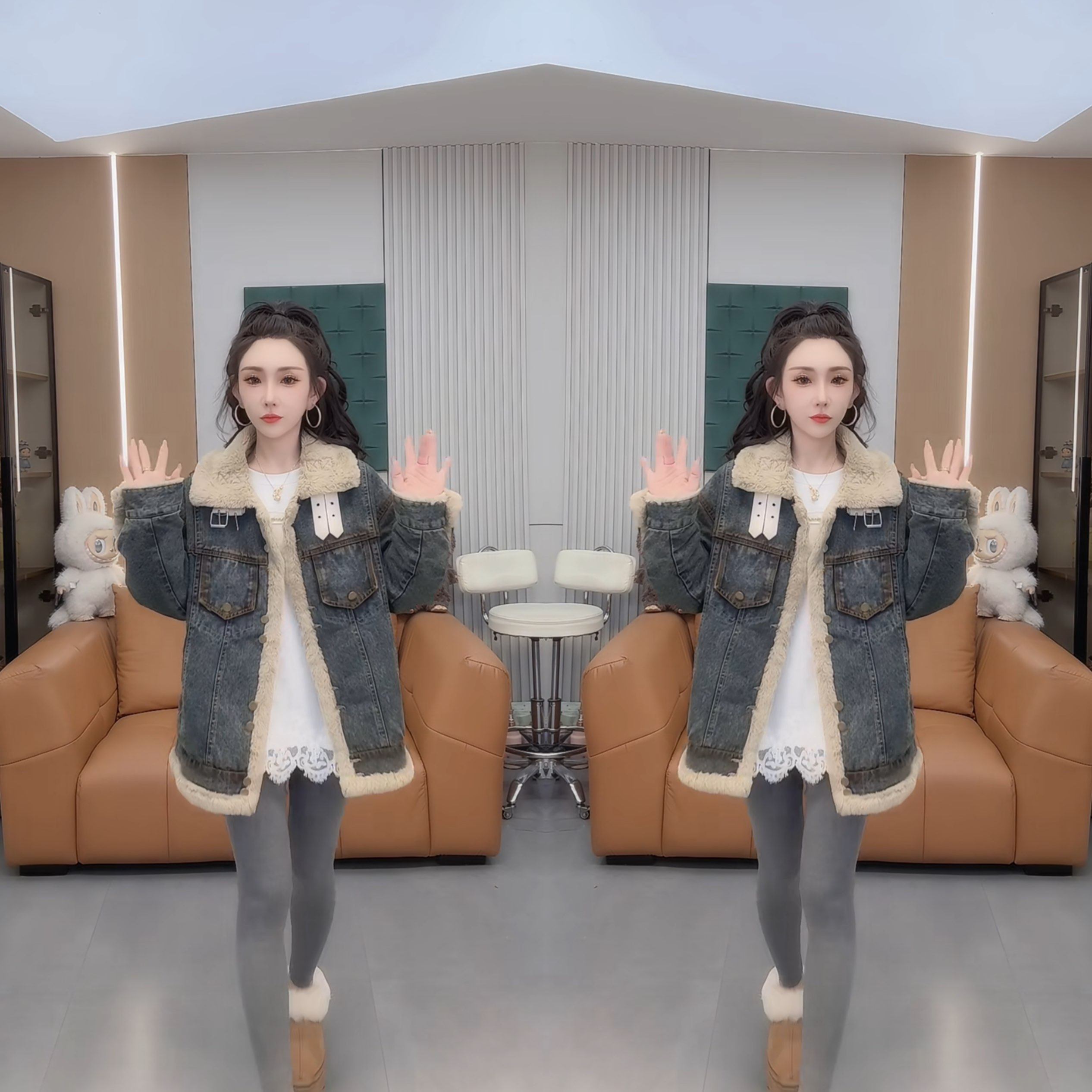 2025冬季新款高级感洋气毛毛拼接牛仔设计感宽松遮肉女神范外套潮,女装/女士精品,上衣,淘宝优惠券,粉丝福利购,淘宝优惠卷