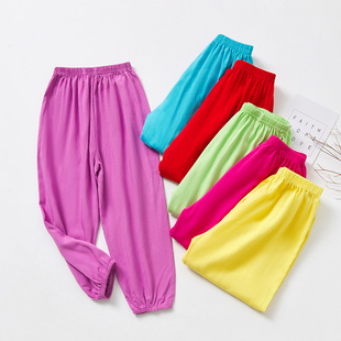 儿童棉绸灯笼裤男童女童白色睡裤夏季薄款人造棉防蚊裤练功裤子