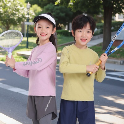 儿童速干衣男童运动t恤体能训练服篮球上衣青少年女童长袖羽毛球