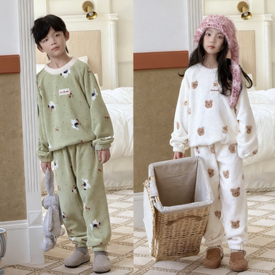 2025新款儿童睡衣男童珊瑚绒女童秋冬款男孩女孩宝宝法兰绒家居服