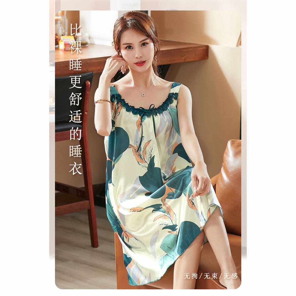南极人仿真丝睡衣女春丝绸家居服睡裙女夏吊带冰丝无袖宽松