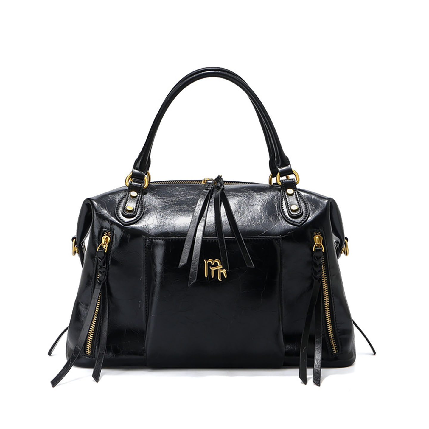 真皮波士顿包机车风牛皮保龄球包女士大容量托特包通勤手提枕头包