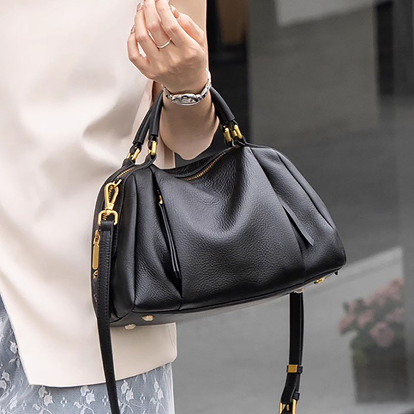 单肩真皮包包欧美时尚头层牛皮饺子高级感斜挎包大容量女单肩手提