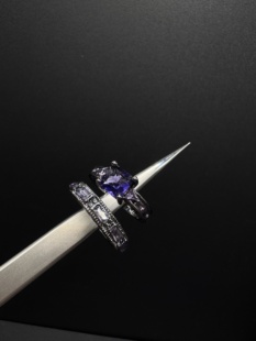 Vintage古着奢华黑金紫色锆石戒指潮流小众时尚情侣对戒B102004