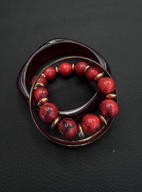 复古红色小众高级感独特亚克力复古手镯三件套H102051