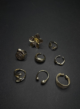 Vintage古着设计感古早风独特设计小众戒指套装B50301