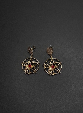 Vintage古著欧美暗黑风十字架哥特五芒星轻奢百搭耳环耳钉P111560