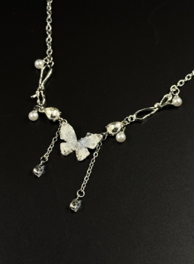 Vintage古着欧美复古蝴蝶流苏项链轻奢高级感气质颈链H33006