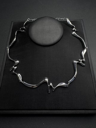 New Vintage古著水晶工坊液态熔岩金属质感项圈几何扭曲B71426