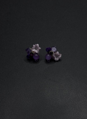 新款时尚百搭紫色花朵女小众设计耳饰气质温柔高级耳钉R32601