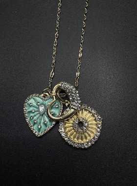 Vintage古着设计感古早风独特小众爱心项链F62053