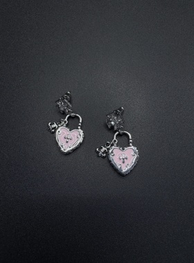 Vintage古著粉色爱心十字架吊坠耳环女小众设计甜酷少女R92154