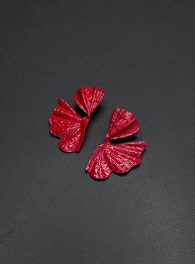 红色褶皱耳坠银针耳饰夸张欧美气质耳环爆款高级小众耳钉P10853