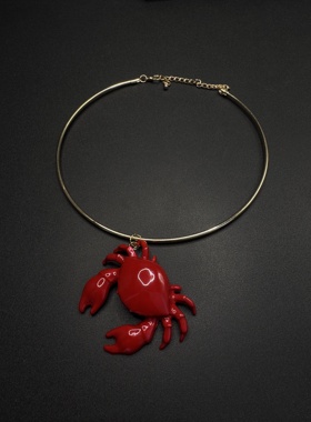 Vintage古著欧美夸张自然海洋沙滩度假风项链螃蟹吊坠女H82258