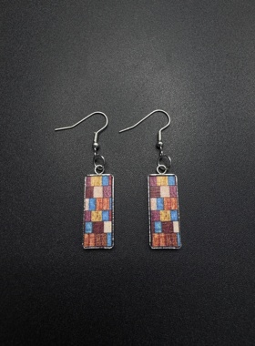 Vintage古著小众感设计立耳饰手工串珠花瓣耳饰P100151