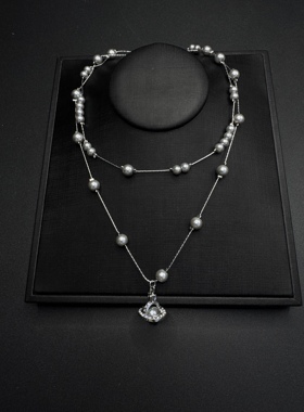 Vintage古著法式复古双层珍珠星球吊坠项链女轻奢小众颈链B110913