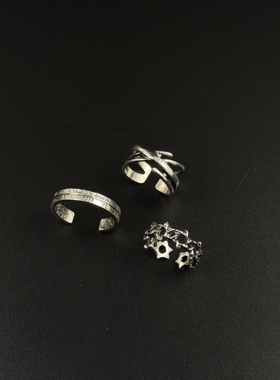 Vintage古着欧美复古做旧银色戒指开口可调节个性简约戒指P31951