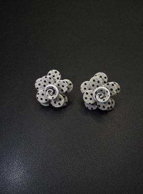 Vintage古著日系复古港风波点花朵耳钉气质撞色立体花耳饰R71459