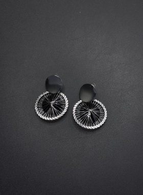 欧美跨境新款耳环女创意镂空圆圈耳坠缠绕铺梦网耳饰耳钉B122955