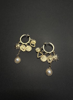 Vintage古著欧美新款大圆圈耳环太阳爱心配饰轻奢高级感R91457