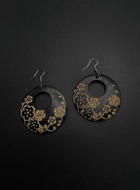 Vintage古着设计感古早风独特小众耳饰复古木制耳环P71359