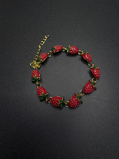 莓烦恼 古著 超可爱滴油仿真草莓串串手链P53008 Vintage New