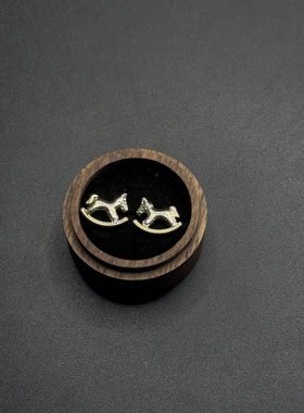 Vintage古著金色碎碎冰木马耳饰轻奢高级感气质大气耳环P120255