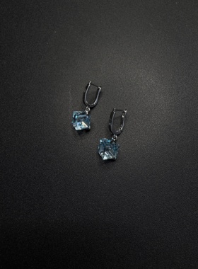 Vintage古著冷淡风蓝色冰透耳扣女小众高级感耳环精致耳饰R81255